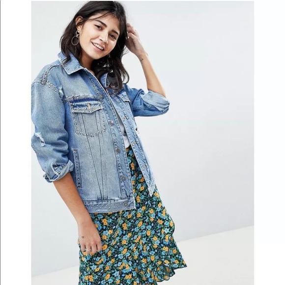 Free People Studded Trucker Jean Jacket NWT - Picture 1 of 8